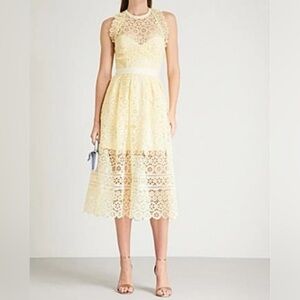 Yellow Circle Floral Lace Midi Dress